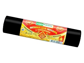 Мешки для мусора 120 л, с завязками, черные, в рулоне 10 шт., ПНД, 15 мкм, 800х750 мм, VIP, Z12010black в Нефтеюганске