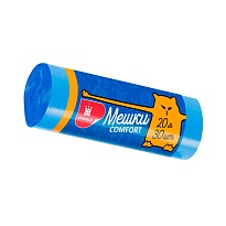 Мешки для мусора 20 л, синие, в рулоне 30 шт., ПНД, 8 мкм, 500х400 мм, Comfort, М0017 (МН 20-30с) в Нефтеюганске