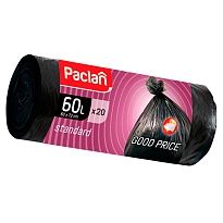 Мешки для мусора 60 л, черные, в рулоне 20 шт., ПНД, 7,4 мкм, 720х600 мм, PACLAN, 600820 в Нефтеюганске