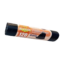 Мешки для мусора 120 л, с завязками, черные, в рулоне 10 шт., ПНД, 16 мкм, 1100х700 мм, Крепак, 4607075710320 в Нефтеюганске