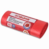 Мешки для мусора 60 л, красный, в рулоне 20 шт., ПНД, 10 мкм, 680х580 мм, LAIMA, 606702 в Нефтеюганске