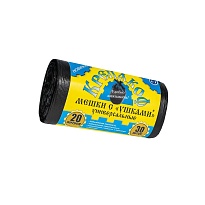 Мешки для мусора 20 л, с ушками, черные, в рулоне 30 шт., ПНД, 10 мкм, 550х440 мм, Крепакоф, 4607075710405 в Нефтеюганске