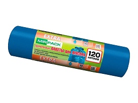 Мешки для мусора 120 л, синие, в рулоне 10 шт., ПНД, 14 мкм, 1100х700 мм, EXTRA, ex1201802 в Нефтеюганске