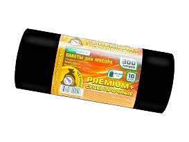 Мешки для мусора 300 л, черные, в рулоне 10 шт., ПВД 70 мкм, 1400х1000 мм, PREMIUM+, 30010160 в Нефтеюганске