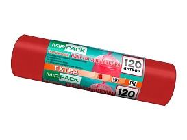 Мешки для мусора 120 л, красные, в рулоне 10 шт., ПНД, 14 мкм, 1100х700 мм, EXTRA, ex1201805 в Нефтеюганске
