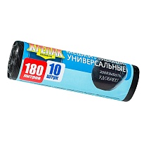 Мешки для мусора 180 л, с ушками, черные, в рулоне 10 шт., ПНД, 20 мкм, 1150х800 мм, Крепак, 4607075710498 в Нефтеюганске