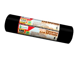 Мешки для мусора 120 л, черные, в рулоне 10 шт., ПНД, 12 мкм, 1100х700 мм, MIRPACK Classik, 1201011 в Нефтеюганске