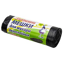 Мешки для мусора 160 л, черные, в рулоне 10 шт., ПВД, 23 мкм, 1200х900 мм, Любаша, 607681 в Нефтеюганске