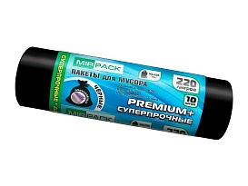 Мешки для мусора 220 л, черные, в рулоне 10 шт., ПВД, 45 мкм, 1250х930 мм, PREMIUM+, 2201068 в Нефтеюганске