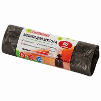 Мешки для мусора 60 л, черные, в рулоне 20 шт., ПНД, 5 мкм, 650х570 мм, Любаша, 605331 в Нефтеюганске