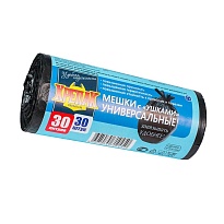 Мешки для мусора 30 л, с ушками, черные, в рулоне 30 шт., ПНД, 9 мкм, 600х500 мм, Крепак, 4607075710450 в Нефтеюганске