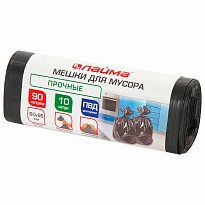 Мешки для мусора 90 л, черные, в рулоне 10 шт., ПВД, 25 мкм, 950х600 мм, LAIMA, 605332 в Нефтеюганске