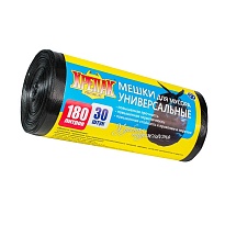 Мешки для мусора 180 л, черные, в рулоне 30 шт., ПНД, 20 мкм, 1150х800 мм, Крепак, 4607075710139 в Нефтеюганске