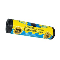 Мешки для мусора 120 л, с ушками, черные, в рулоне 10 шт., ПНД, 13 мкм, 1050х680 мм, Крепакоф, 4607075710252 в Нефтеюганске