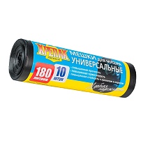 Мешки для мусора 180 л, черные, в рулоне 10 шт., ПНД, 20 мкм, 1150х800 мм, Крепак, 4607075710481 в Нефтеюганске