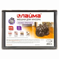 Мешки для мусора 240 л, черные, в пачке 5 шт., ПВД 60 мкм, 1400х900 мм, LAIMA, 601394 в Нефтеюганске