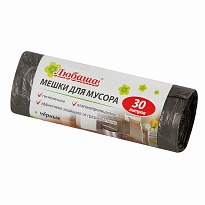 Мешки для мусора 30 л, черные, в рулоне 20 шт., ПНД, 5 мкм, 550х470 мм, Любаша эконом, 605329 в Нефтеюганске