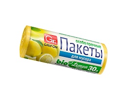 Мешки для мусора 30 л, ароматизированные, Лимон, желтые, в рулоне 20 шт., ПНД, 9 мкм, 560х530 мм, GRIFON Aroma, 101-020 Li в Нефтеюганске