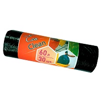 Мешки для мусора 60 л, черные, в рулоне 30 шт., ПНД, 6 мкм, 640х580 мм, Концепция Быта EcoClean, 603890 в Нефтеюганске