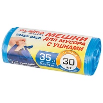 Мешки для мусора 35 л, с ушками, синие, в рулоне 30 шт., ПНД, 11 мкм, 650х500 мм, LAIMA ULTRA, 607684 в Нефтеюганске