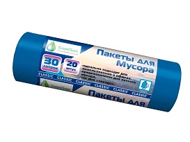 Мешки для мусора 30 л, синие, в рулоне 20 шт., ПНД, 7 мкм, 600х500 мм, MIRPACK Classik, 302041 в Нефтеюганске