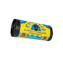 Мешки для мусора 30 л, с ушками, черные, в рулоне 30 шт., ПНД, 8 мкм, 580х460 мм, Крепакоф, 4607075710412 в Нефтеюганске Мешки для мусора 30 л, с ушками, черные, в рулоне 30 шт., ПНД, 8 мкм, 580х460 мм, Крепакоф, 4607075710412 в Нефтеюганске