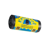 Мешки для мусора 30 л, с ушками, черные, в рулоне 30 шт., ПНД, 8 мкм, 580х460 мм, Крепакоф, 4607075710238 в Нефтеюганске