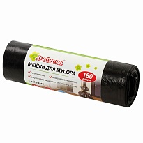 Мешки для мусора 180 л, черные, в рулоне 10 шт., ПВД, 24 мкм, 1060х800 мм, Любаша, 605336 в Нефтеюганске