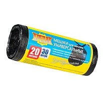 Мешки для мусора 20 л, черные, в рулоне 30 шт., ПНД, 10 мкм, 550х440 мм, Крепак, 4607075710092 в Нефтеюганске