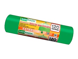 Мешки для мусора 120 л, зеленые, в рулоне 10 шт., ПНД, 14 мкм, 1100х700 мм, EXTRA, ex1201804 в Нефтеюганске