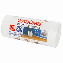 Мешки для мусора 35 л, белые, в рулоне 30 шт., ПНД, 6 мкм, 550х480 мм, LAIMA, 605538 в Нефтеюганске