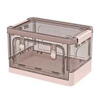 Ящик пластиковый складной прозрачный коричневый, дно розовое, 360х235х230 мм, с колесиками в Нефтеюганске